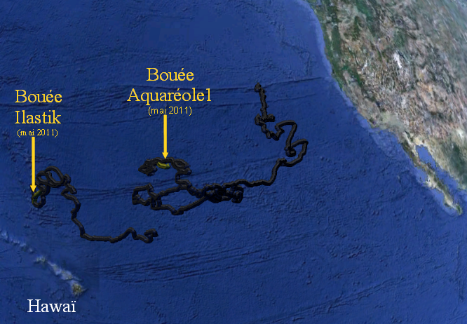 Carte des trajectoires des bouées Aquaréole1 et Ilastik