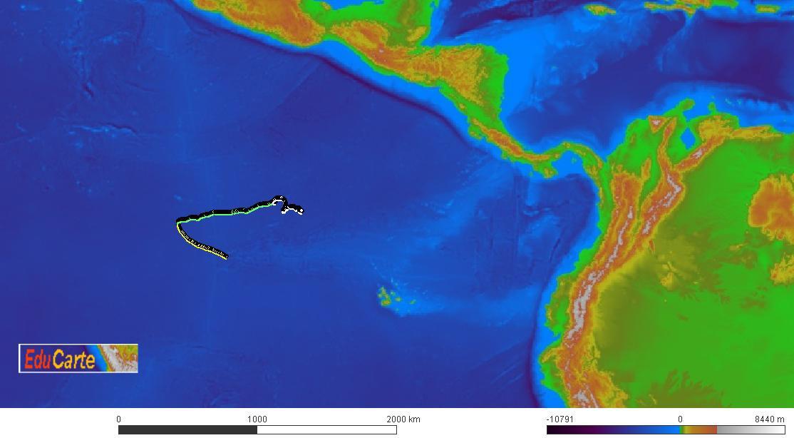 Carte du parcours d'une bouée dans le pacifique 