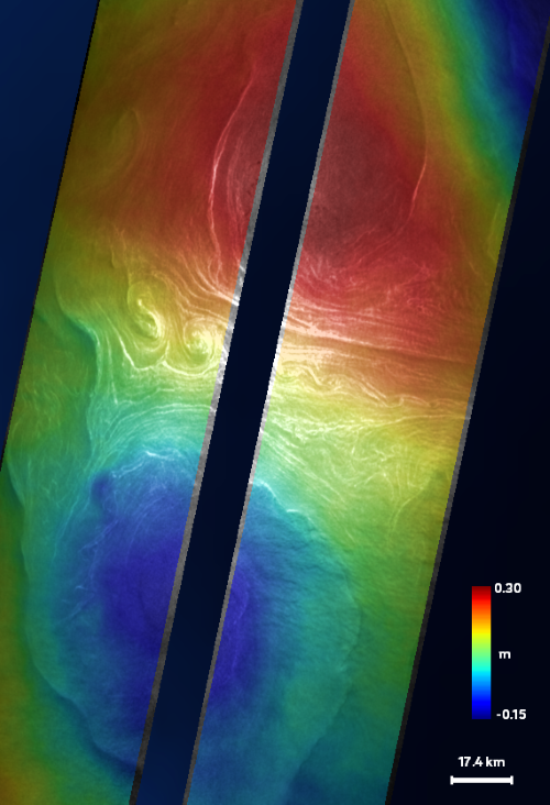 Image satellite en fausses couleurs montrant le Gulf Stream au large des États-Unis.