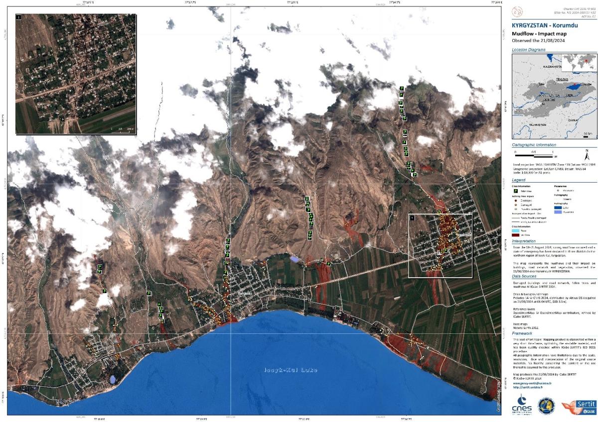 Carte montrant les coulées de boue au Kyrgyzstan 
