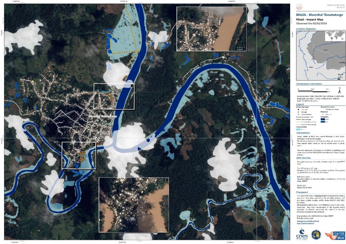 Exemple de carte montrant les zones inondées au Brésil