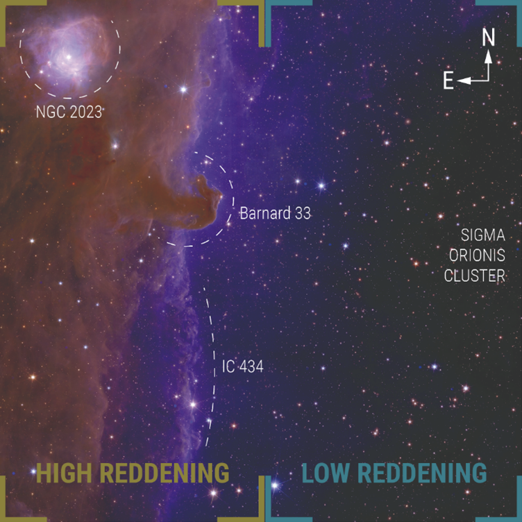 La région de 0,58 deg² autour de la nébuleuse de la tête de cheval La région de 0,58 deg² autour de la nébuleuse de la tête de cheval