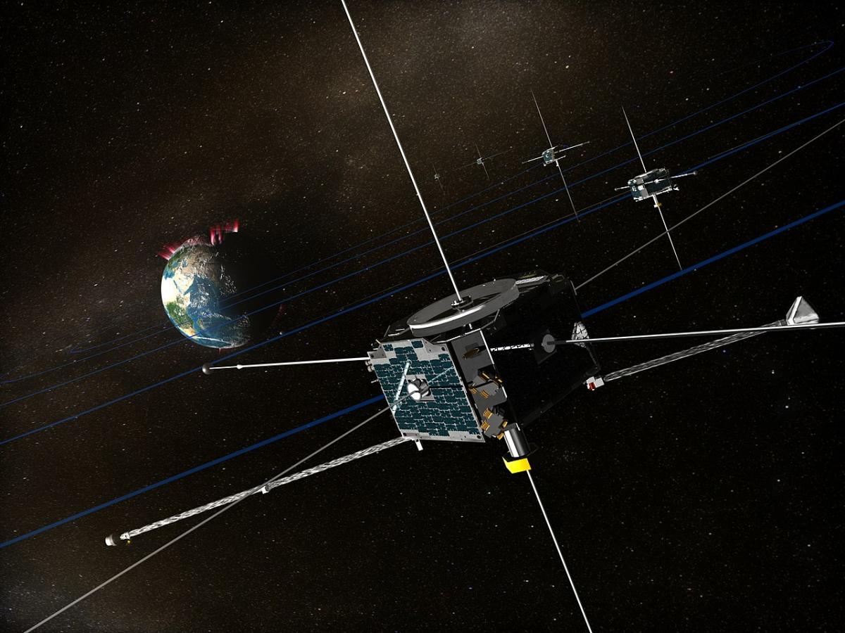 Vue d’artiste des 5 satellites THEMIS en formation Vue d’artiste des 5 satellites THEMIS en formation