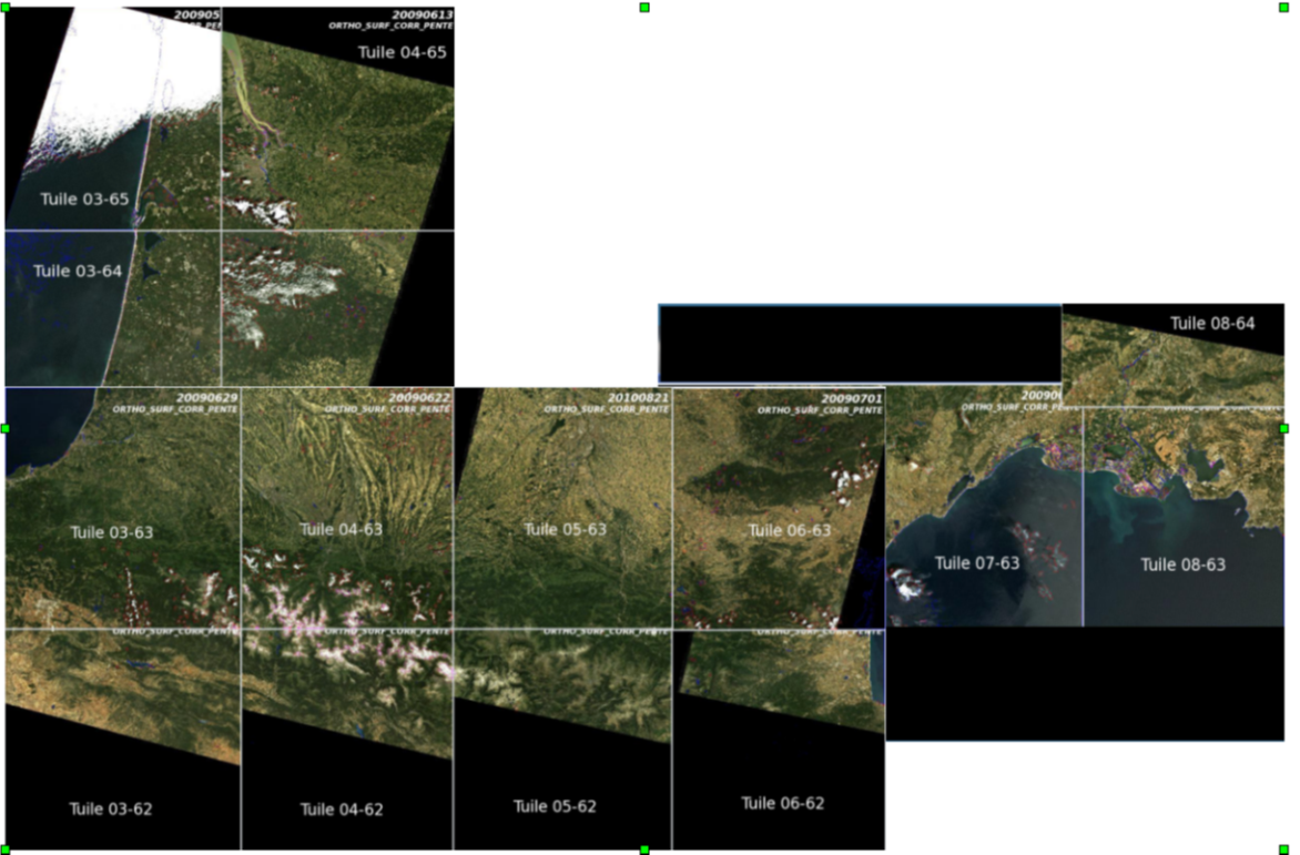 Mosaique d'images Landsat sur le Sud de la France, aprs correstions atmosphériques