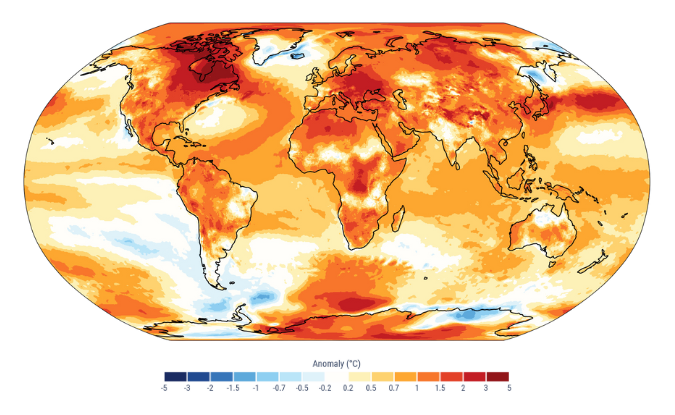 Carte des anomalies de température de l’air de surface entre 1991 et 2020 Carte des anomalies de température de l’air de surface entre 1991 et 2020