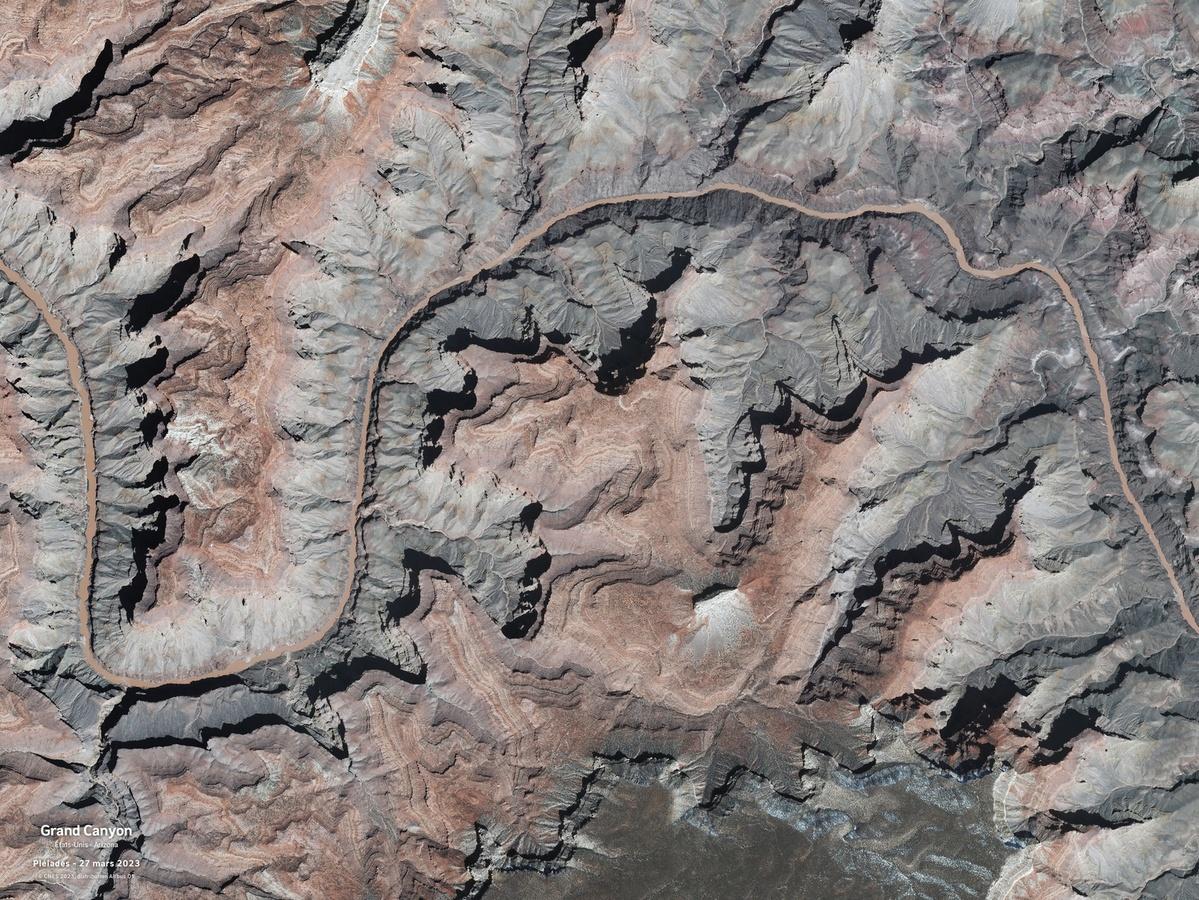 Le Grand Canyon, aux Etats-Unis, vu par un satellite Pléiades.