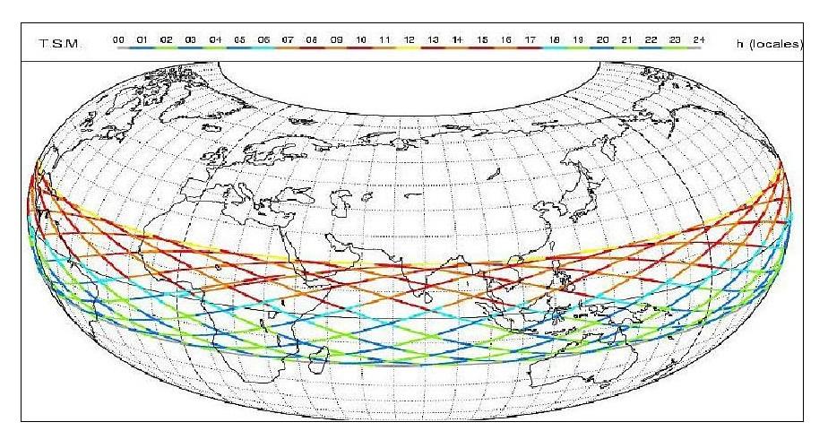Carte montrant la couverture du satellite et de ses instruments Carte montrant la couverture du satellite et de ses instruments