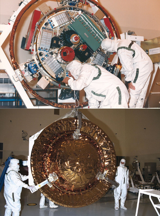 En haut : intérieur du module Huygens ; en bas : bouclier du module Huygens