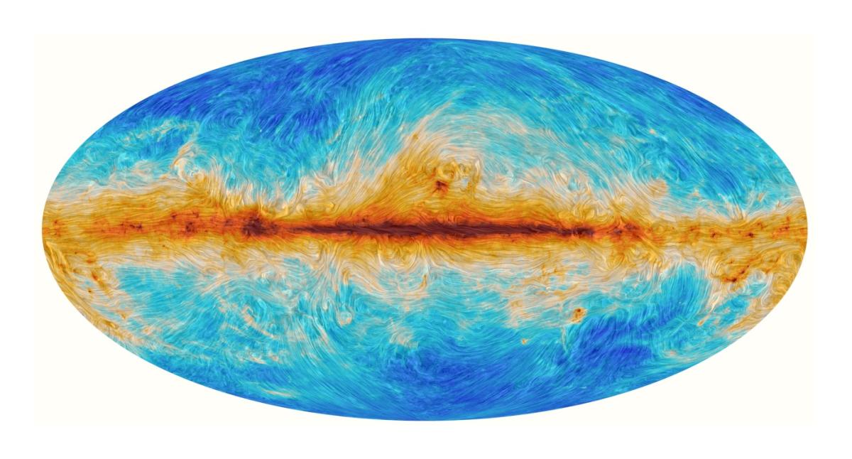 Carte de la polarisation de la lumière émise par les poussières interstellaires
