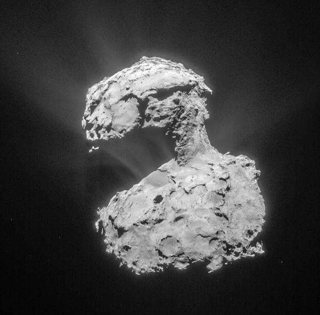 La comète 67P/Churyumov-Gerasimenko et une portion de sa coma, par Rosetta, le 17 mars 2015