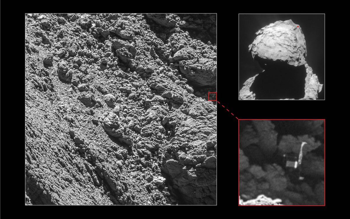 L’atterrisseur Philae vu par la caméra OSIRIS de l’orbiteur Rosetta le 2 septembre 2016
