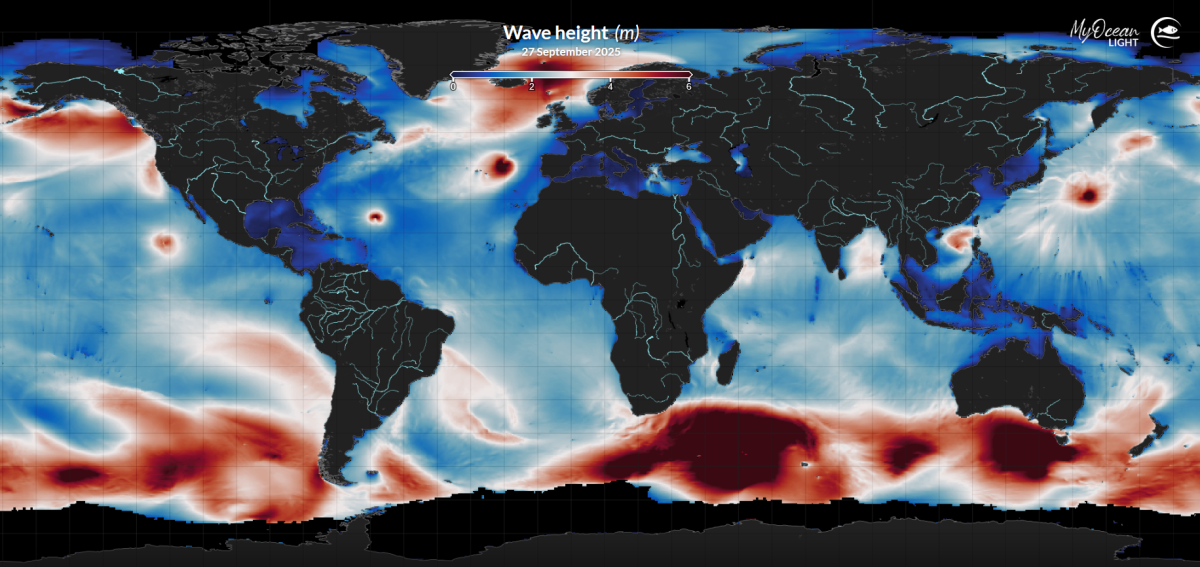 Prévision de hauteur moyenne des vagues au 27/09/2025