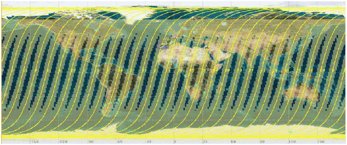 Carte montrant la couverture du satellite Venµs à 720 km d’altitude