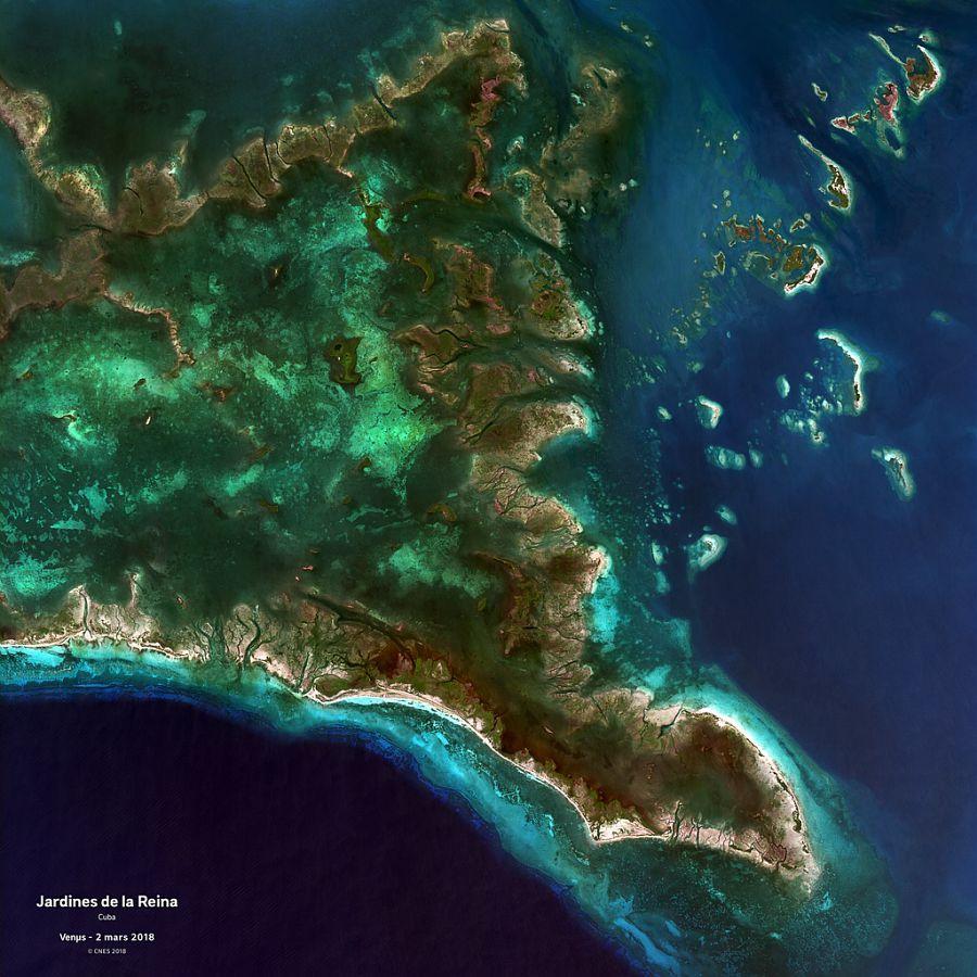 Image satellite de l’archipel des Jardines de la Reina (Cuba) par Venµs acquise le 2 mars 2018