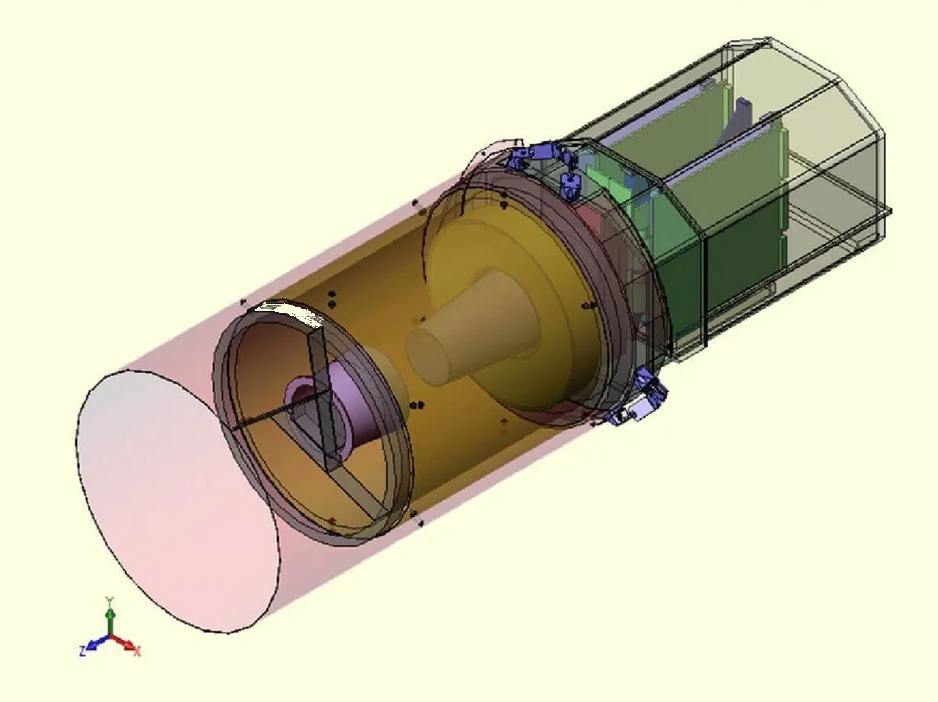 Schéma en 3D de la caméra VSSC et du télescope du satellite Venµs