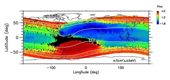 Distribution géographique des flux des électrons
