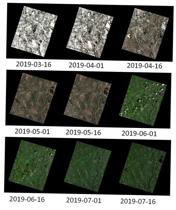 Série temporelle de synthèses produites tous les 15 jours avec des données Venµs