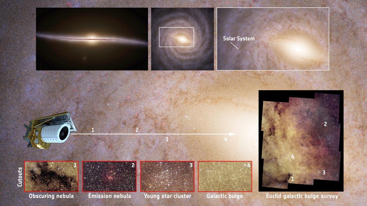 Infographie expliquant le relevé du bulbe galactique par le télescope Euclid