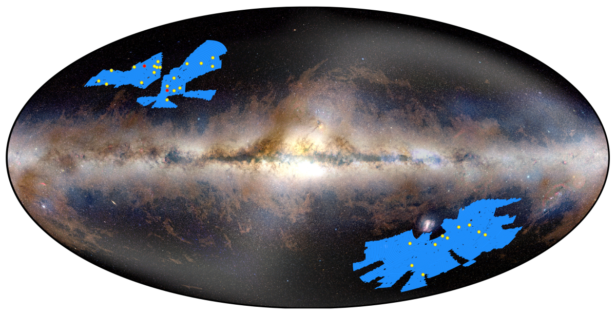 Sur une carte de l'Univers, localisation des 31 quasars découverts par Euclid.