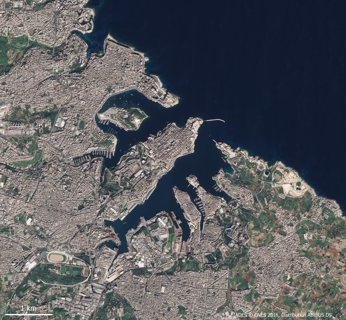 Image satellite de Malte et sa capitale La Valette