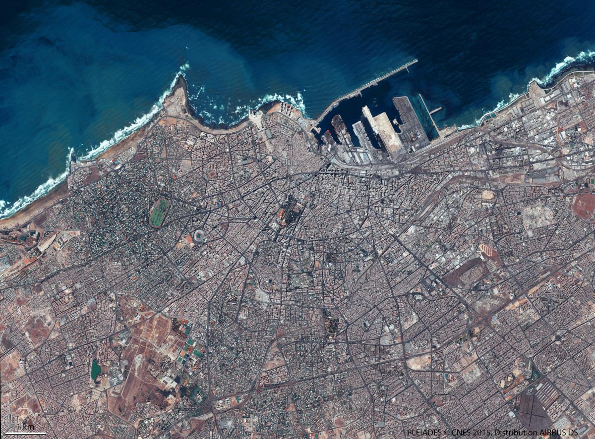 Image satellite de Casablanca, ville portuaire située à l'ouest du Maroc