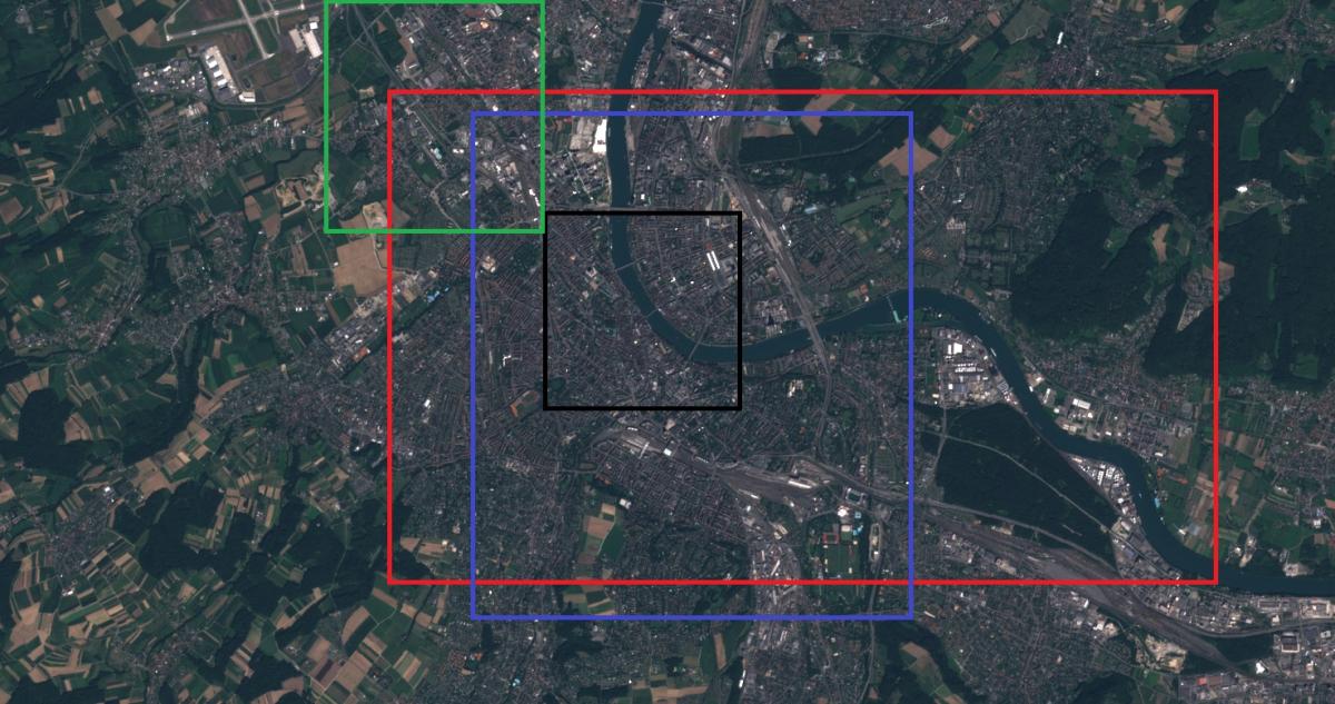 Image satellite de Bâle, ville située dans le nord-ouest de la Suisse 