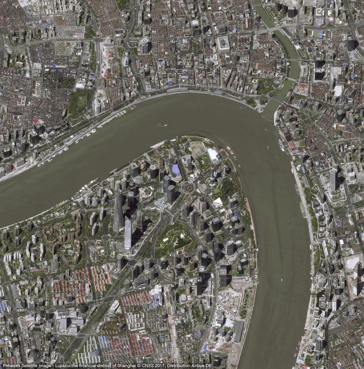 Image satellite du quartier de Lujiazui  dans la ville de Shanghai en Chine