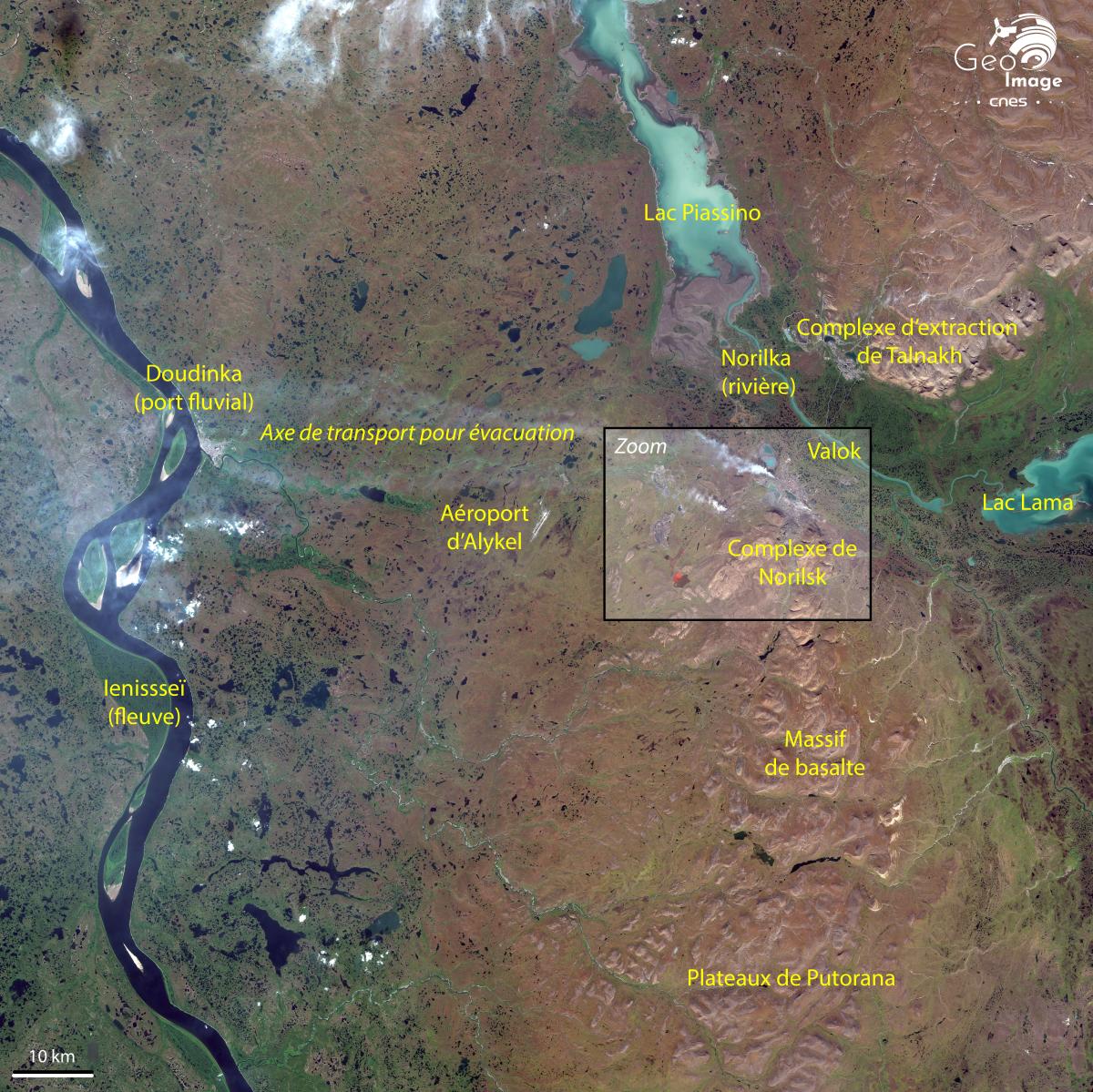 Image satellite de Norilsk, ville industrielle du kraï de Krasnoïarsk, en Russie