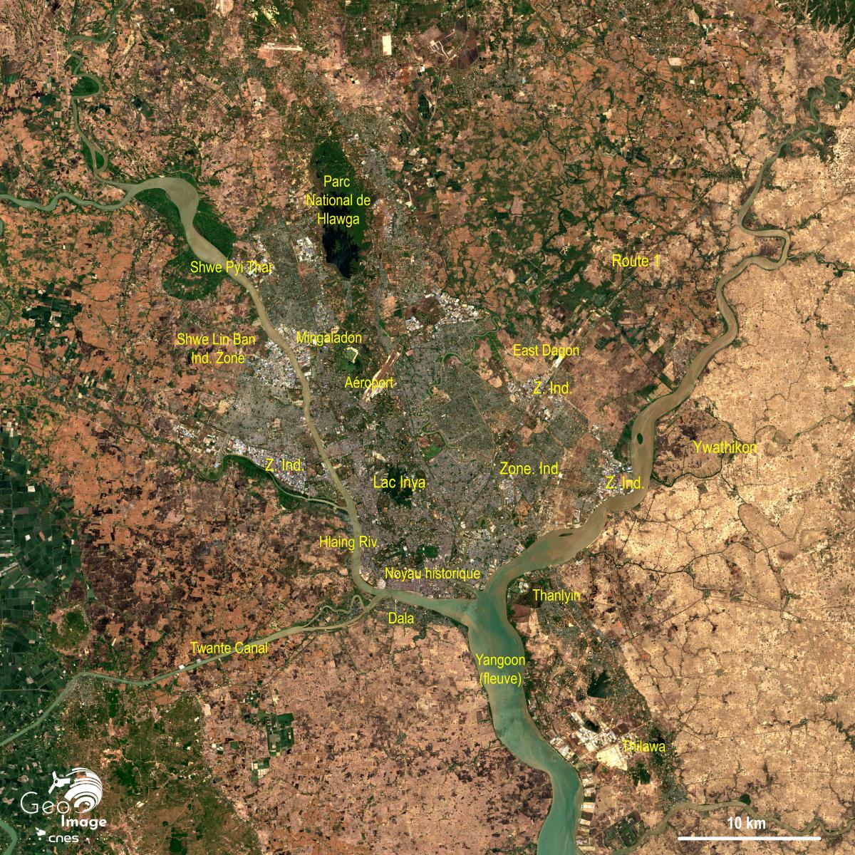 Image satellite de la plus grande ville du Myanmar (ex-Birmanie)