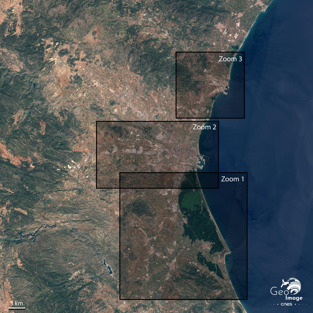 Image satellite de la ville portuaire de Valence, sur la côte sud-est de l'Espagne