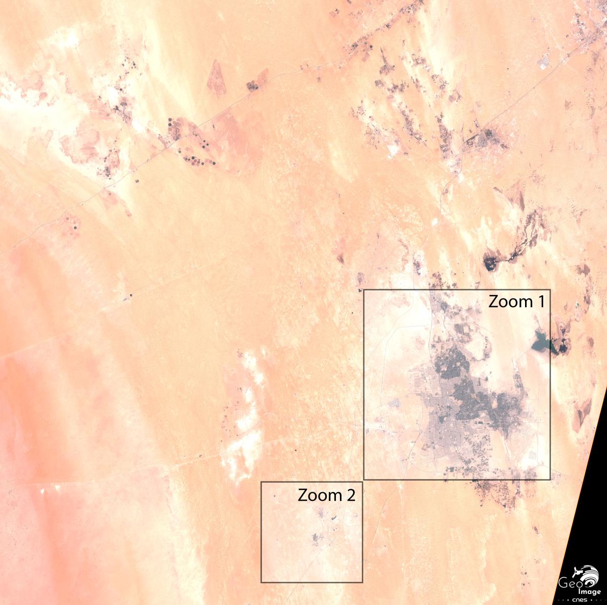 Image satellite d'Al-Hufuf ou Hofuf, capitale de l'oasis d'Al-Hassa en Arabie saoudite
