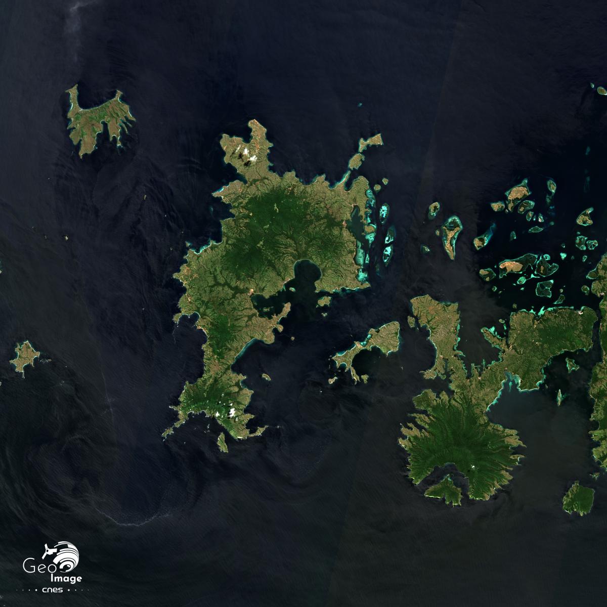 Image satellite de Komodo, île indonesienne des petites îles de la Sonde