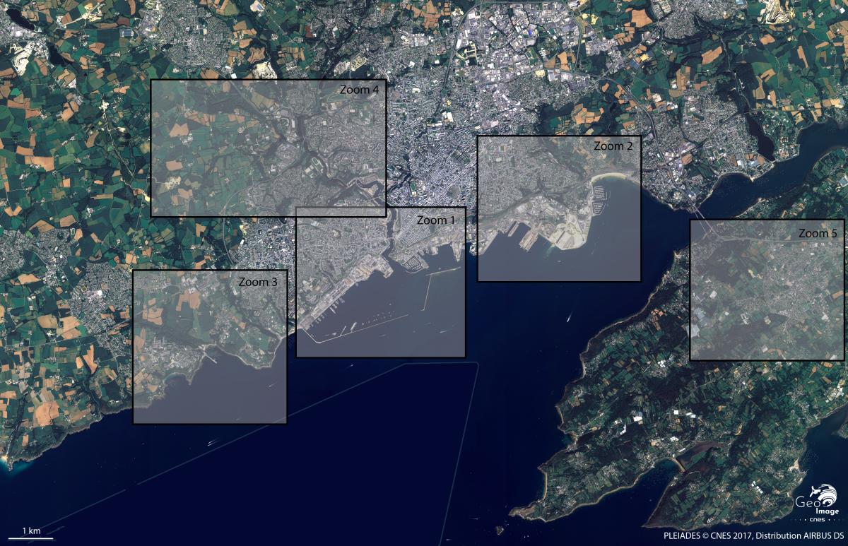 Image satellite de Brest, ville portuaire bretonne