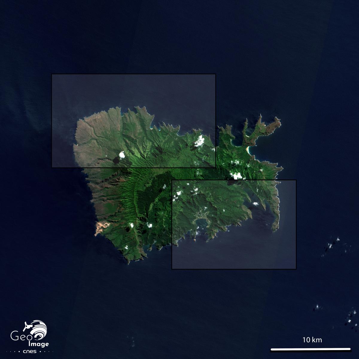 Image satellite de l'île de Nuku Hiva, située dans l’archipel des Marquises en Polynésie française