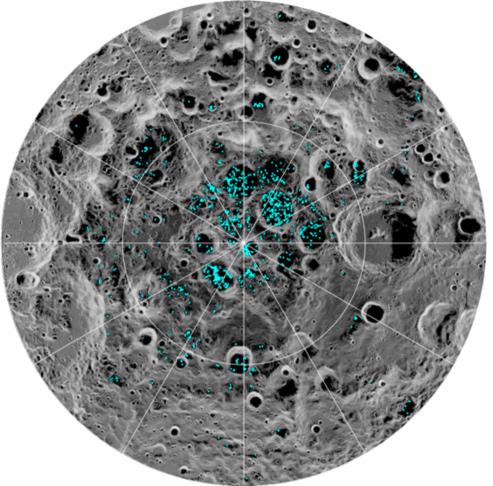 Carte des glaces d'eau présentes au pôle Sud de la Lune Carte des glaces d'eau présentes au pôle Sud de la Lune