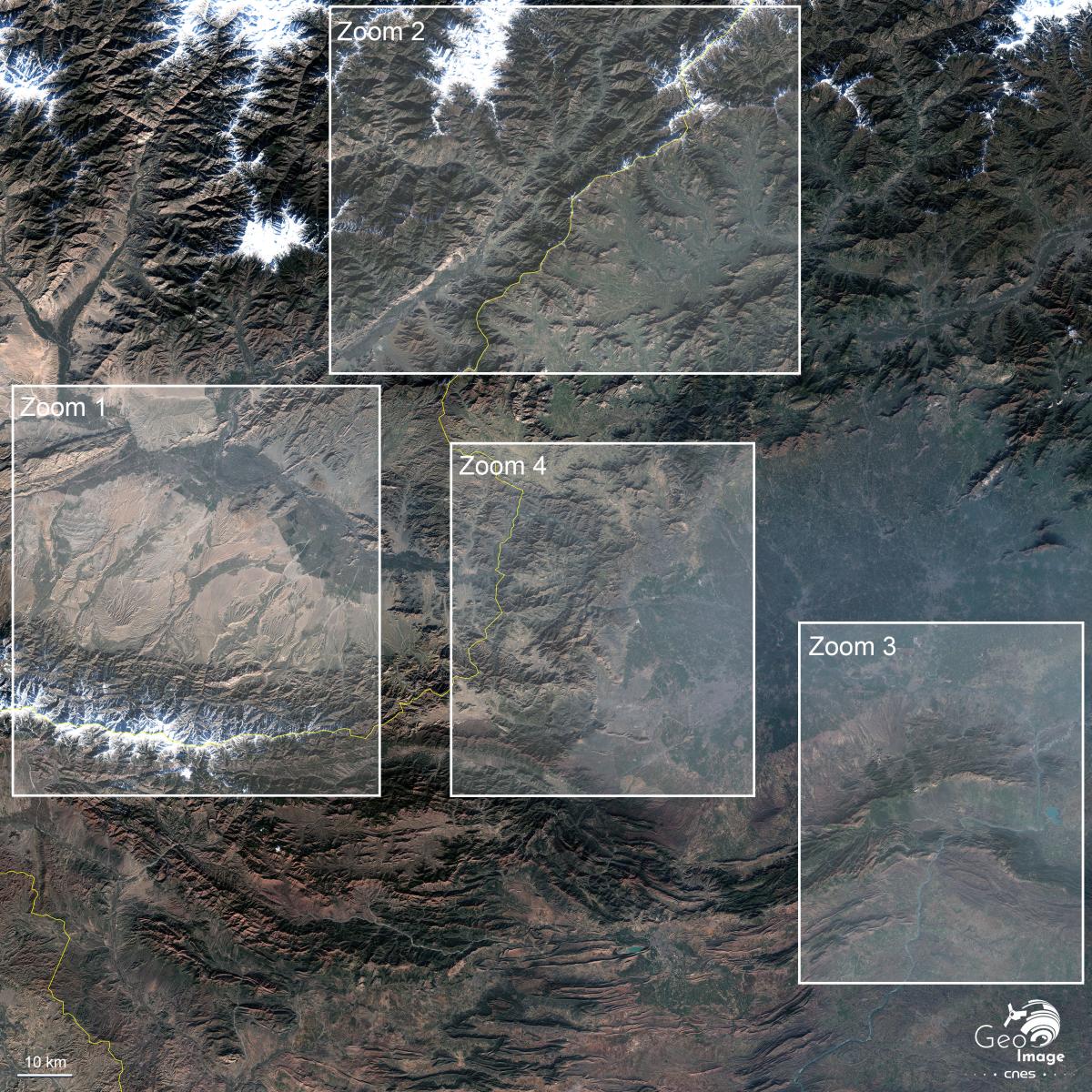 Image satellite de Khyber, principal axe de passage entre l’Afghanistan et le Pakistan