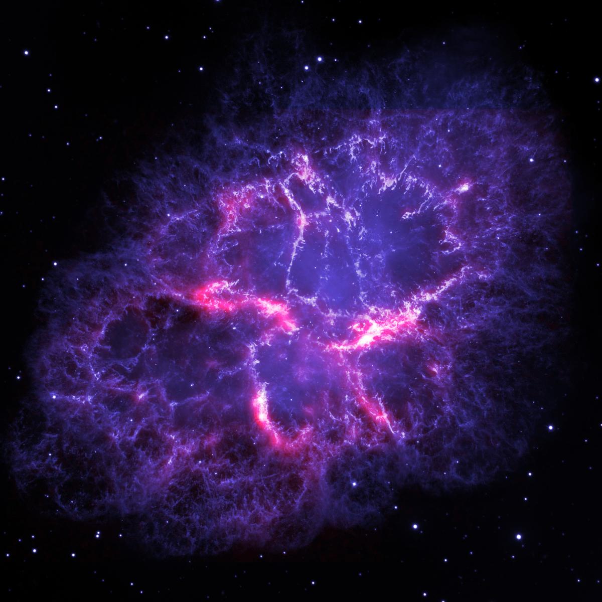 La nébuleuse du Crabe, image composite en infrarouges par le télescope Herschel La nébuleuse du Crabe, image composite en infrarouges par le télescope Herschel
