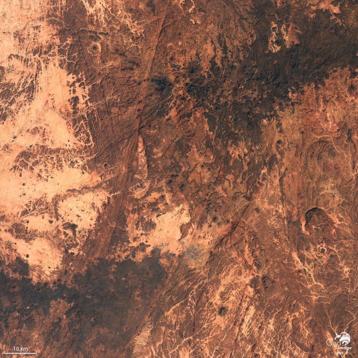 Image satellite de Tamanrasset, capitale des Touaregs située dans le Sud de l'Algérie