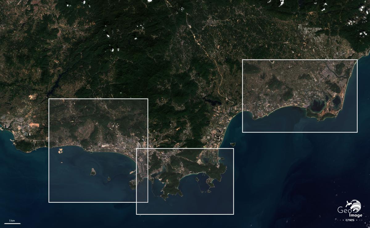 Image satellite du Sud de la Chine, montre la ville de Sanya sur l’île de Hainan