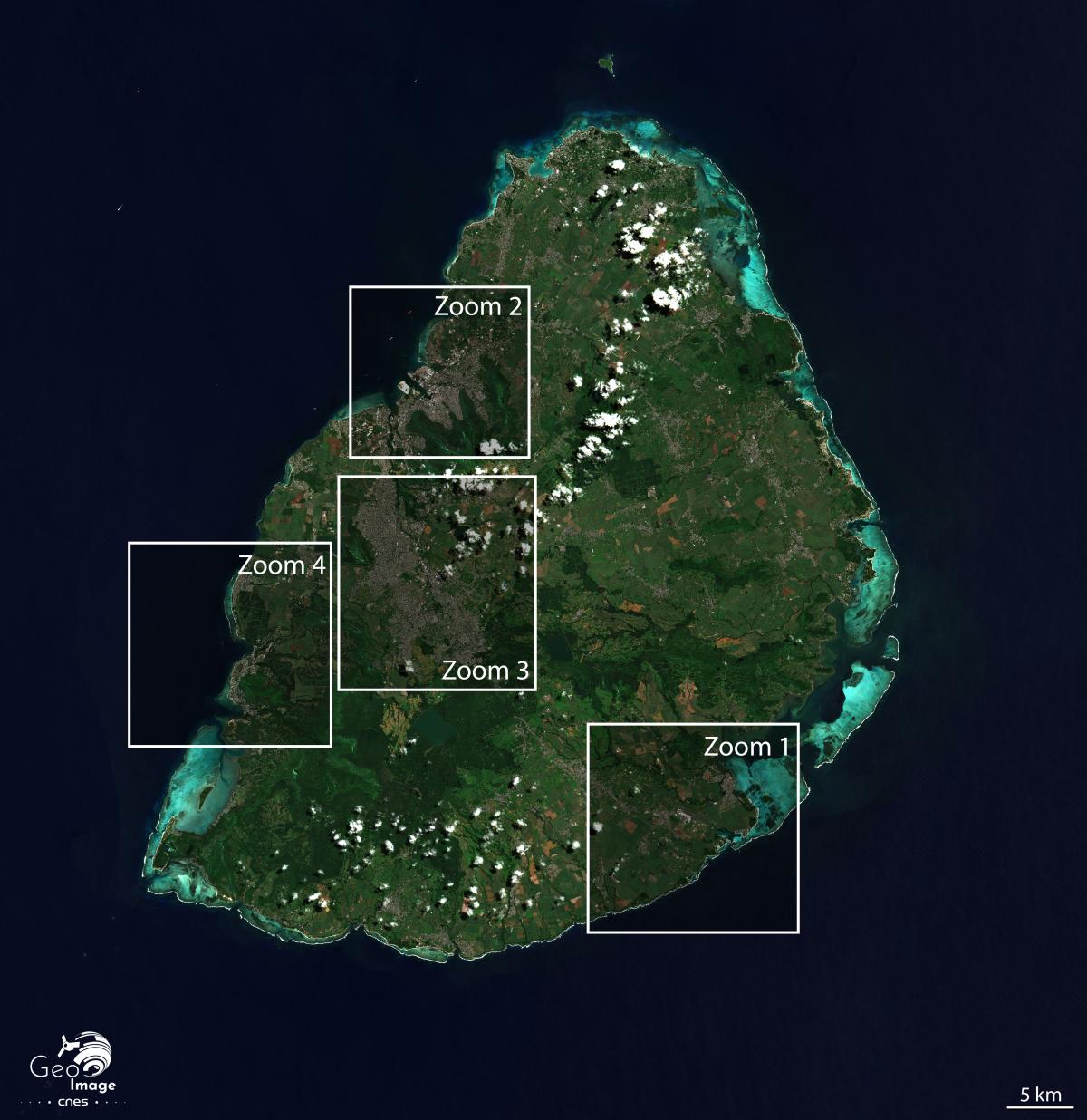 Image satellite de l'île Maurice dans l'océan Indien