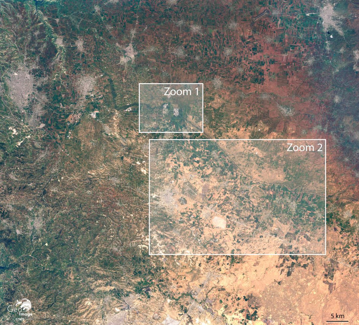 image satellite de la frontière entre la Jordanie et la Syrie