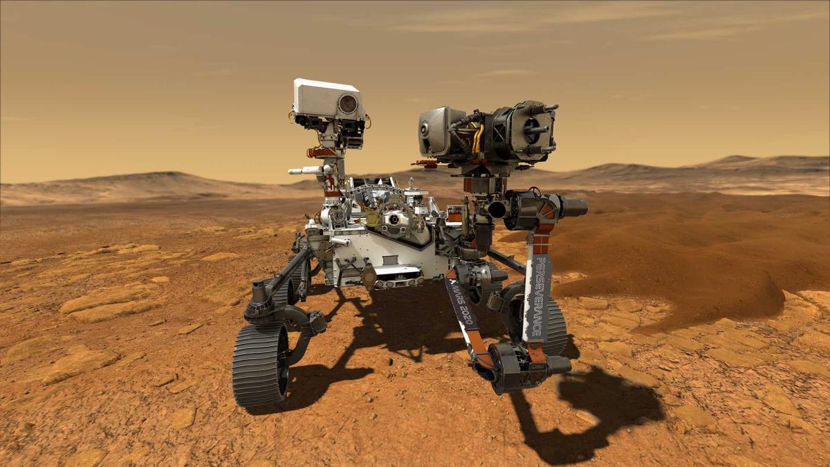 Illustration du rover Perseverance sur le sol de Mars Illustration du rover Perseverance sur le sol de Mars
