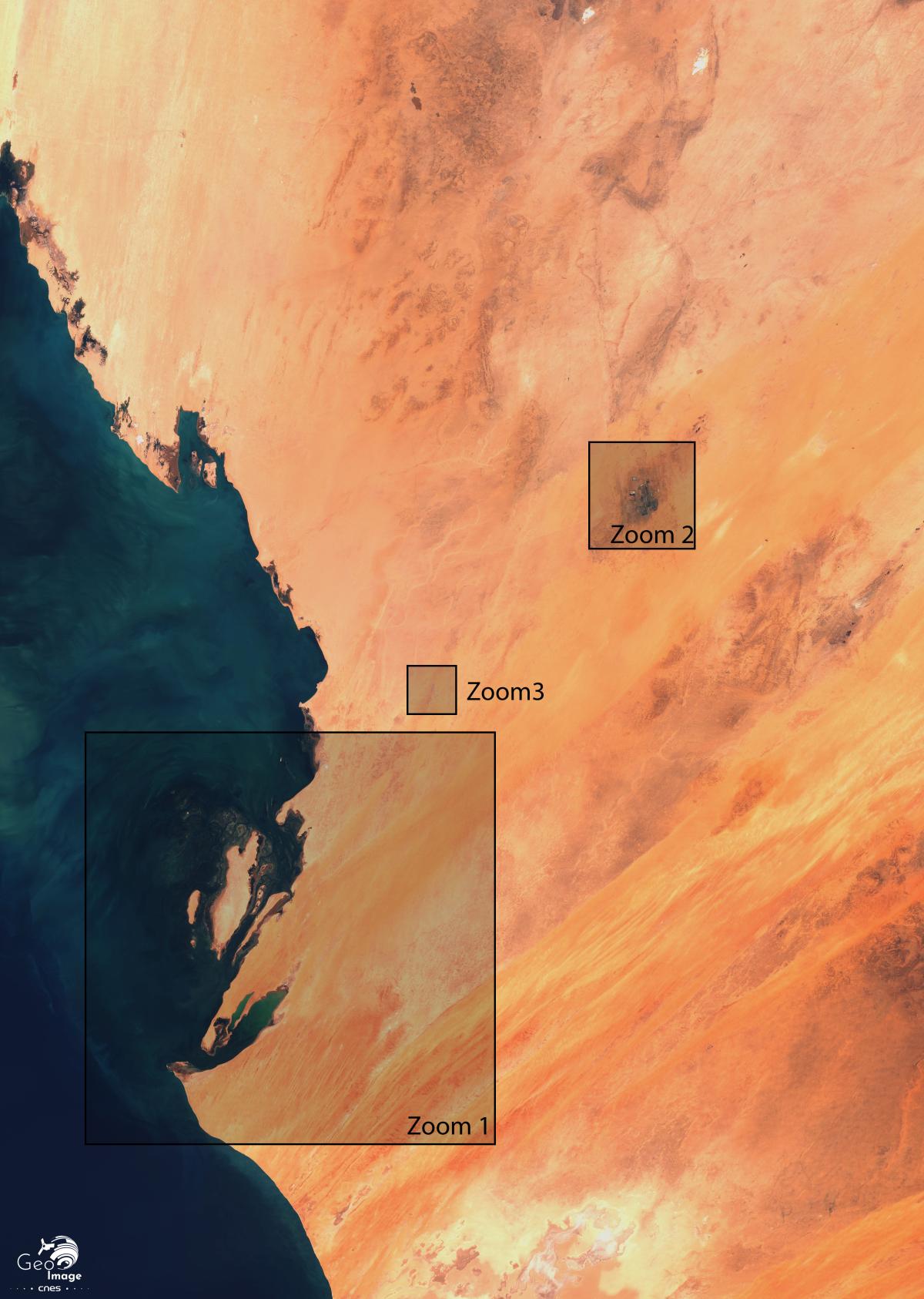 Image satellite de la côte septentrionale de Mauritanie