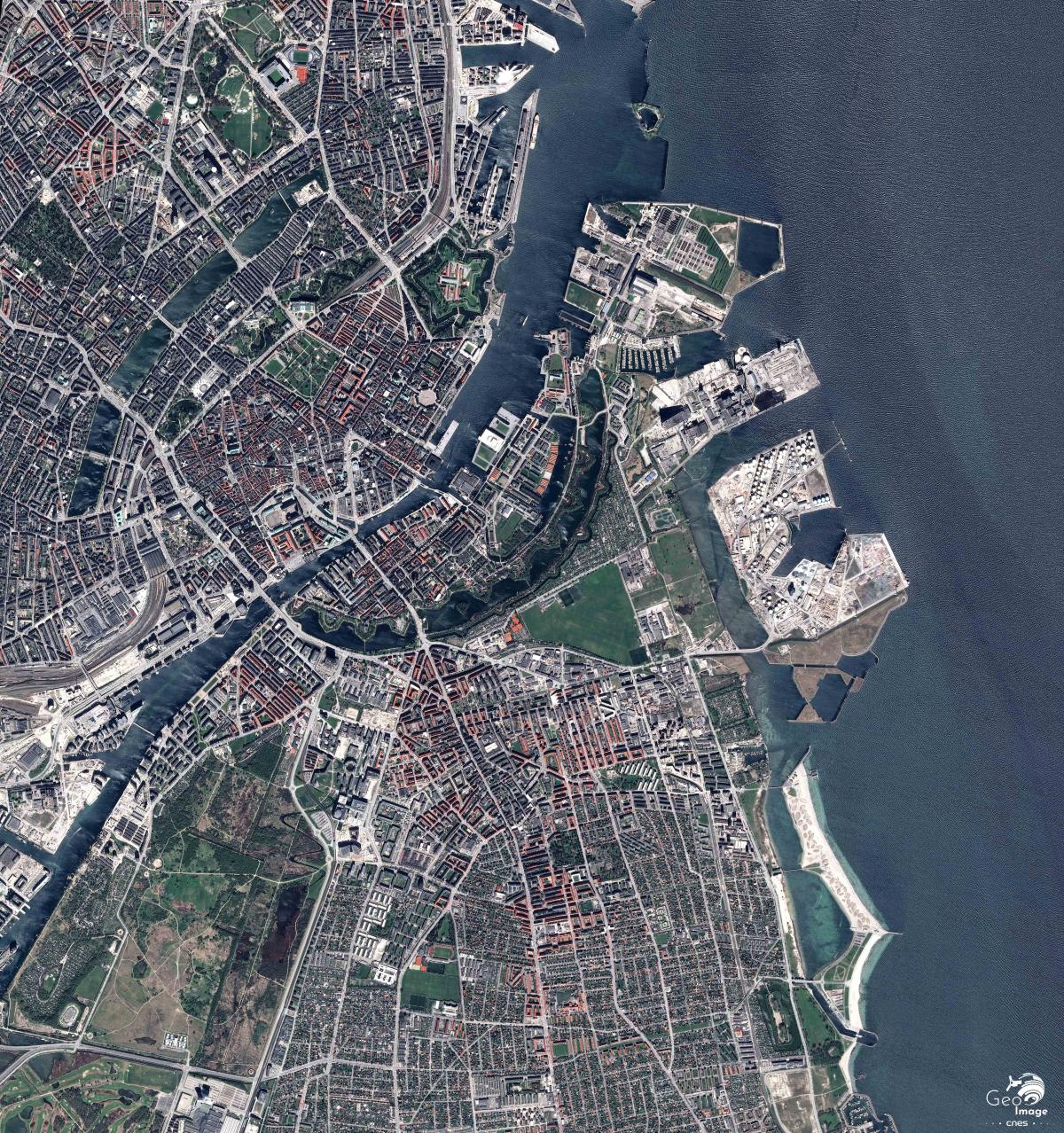 Image satellite du détroit du Sun, Copenhague Danemark