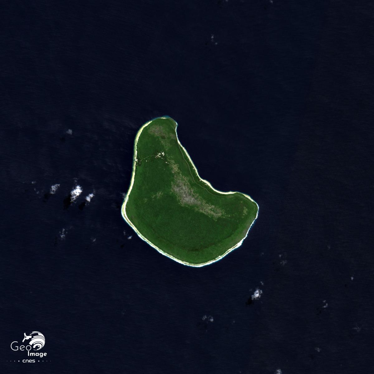 Image satellite de Makatea, atoll d'origine corallienne