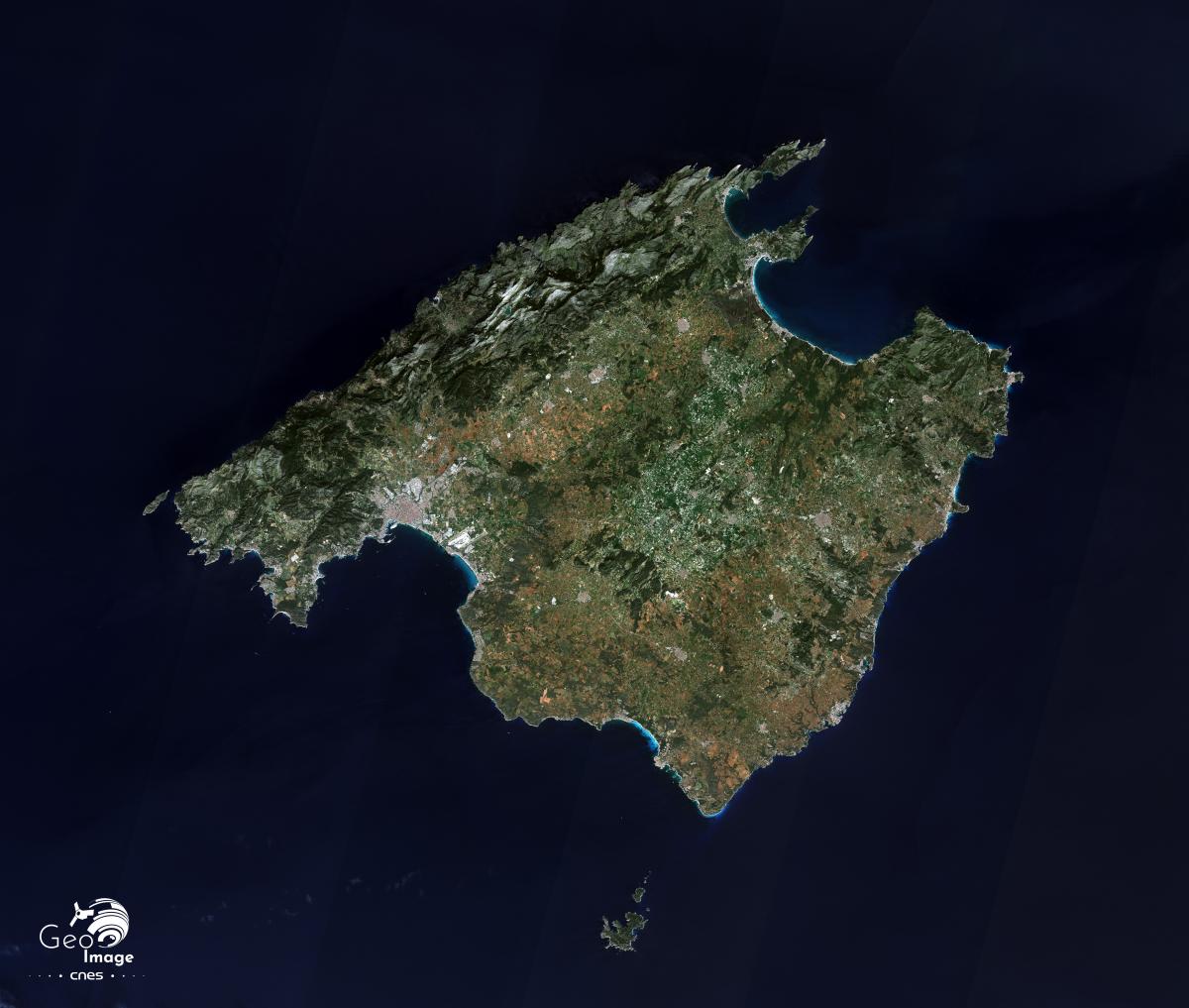 Image satellite de Majorque, l'une des îles espagnoles des Baléares dans la Méditerranée