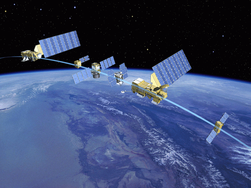 Les 6 satellites de l&#039;A-Train. Crédits : CNES