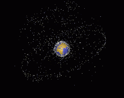Vue d&#039;artiste des débris spatiaux circulant autour de la Terre ; crédits Esa