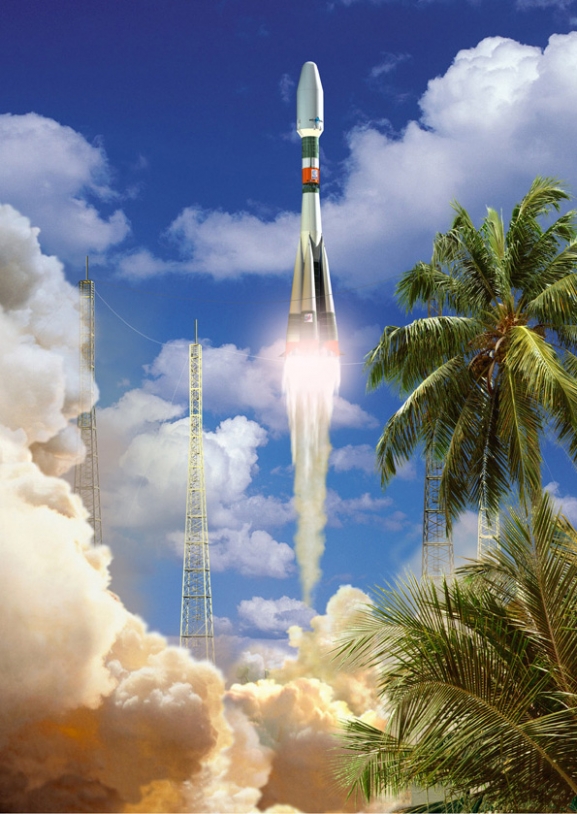 Artist&#039;s impression of Soyuz in French Guiana ; credits CNES/Esa/D.Ducros