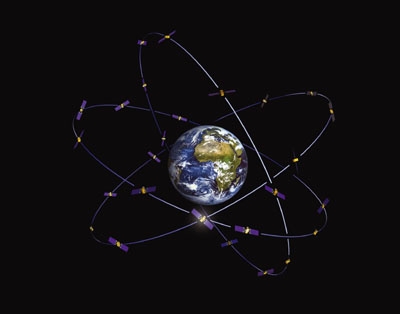 Vue d&#039;artiste de la constellation Galileo. Crédits : ESA/J. Huart